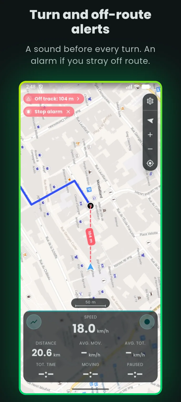 Turn and off-route alerts
